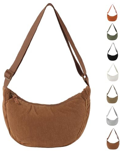 APMGONT Damen Cord Crossbody Bag, Halbmond Tasche Umhängetasche, Damen Halbmond Tasche Schultertasche Mit Einstellbar Schultergurt Lässige Umhängetasche aus Cord für jeden Anlass (Braun)