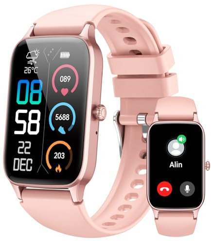 Smartwatch Herren Damen, 1,57HD Fitnessuhr mit Telefonfunktion, 2025 FitnessTracker 110+ Sportmodi, Sportuhr mit SpO2, Herzfrequenz Schlafmonitor Schrittzähler, IP68 Wasserdicht für Android iOS Rosa