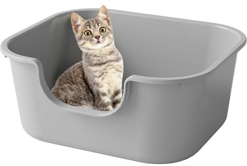 Katzenklo offen hoher Rand große Katzentoilette, einfache Reinigung Katzenklo, abgesenkter Eingang Aufbewahrungsbox mit hohen Seitenwänden, auslaufsicher Katzenklo Cat Litter Box (Grau)