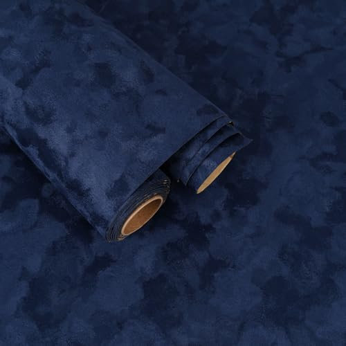 FANCYEASY Self Adhesive Velvet Flocking Liner for Jewelry Box Lining Dark Blue Velvet Drawer Liner Roll 15.7x118 Soft Removable Felt Fabric Contact Paper Peel and Stick for Art Craft Shelves Cabinet