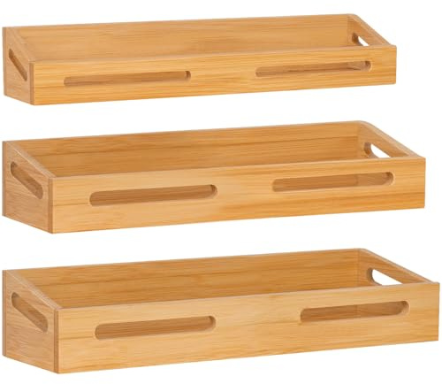 SAUNNIHEN Rangement Epices Cuisine Bambou sans Perçage, Set de 3 Etagere a Epices Murale pour la Cuisine, Auto-adhésifs ou Percer
