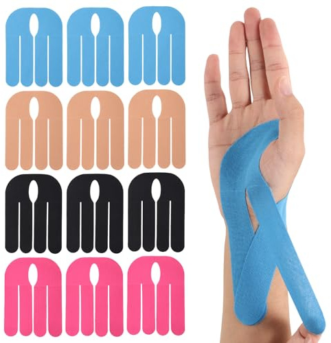12pcs Bande de Kinésiologie Prédécoupées pour Poignet, Respirantes et Imperméables Ruban Adhésif Sport Athlétiques pour le Soutien des Muscles et des Articulations Bowling Baseball Tennis