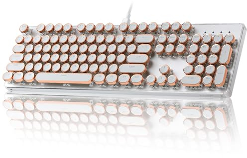 YUNZII QL108 Teclado Mecánico Gaming Estilo Máquina de Escribir, Retroiluminado RGB Hot-Swap, USB con Teclas Redondas Retro y Panel Metálico Teclados PC (Plata, Onyx Gray Tactile Switch)