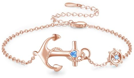 OHAYOO roséguld ankare armband dam 925 sterlingsilver ankare armband nautisk sjöman smycke present till bästa vännen till kvinnan