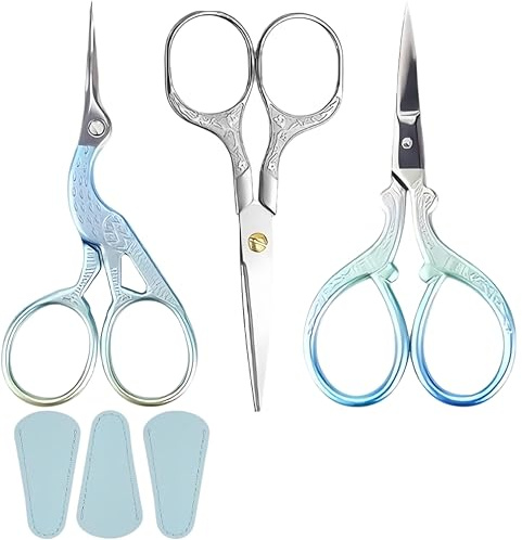 3 Pcs Embroidery Scissors Stainless Steel Small Craft Craftscissors with Fake Leather Cover for Needlework, Thread Cutting, Handicrafts & DIY Projects