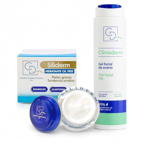 CDM Cosmetica Clinoderm Gel Facial y Siliderm Crema Hidratante | Gel Facial Limpiador y Crema Hidratante Cara | Piel Grasa | Cuidado para el Rostro Mujer Diario Oil Free para Piel Joven