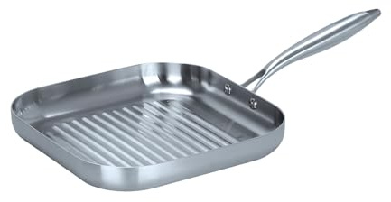 Fackelmann Vita3 Sartén Grill de Acero Inoxidable 28 cm, Acero Inoxidable Triply con Triple Fondo Difusor, Sin Antiadherente, Sin PFA, Apta para Inducción, Gas, Vitro y Horno, Apto Lavavajillas