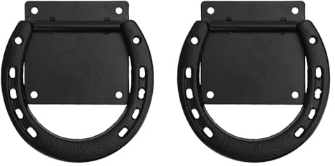 Topiky Paquete de 2 Anillos para Atar Caballos, Anillo de Atado de Herradura con Revestimiento Negro de Acero Sólido para Suministros de Puesto Estable, Anillo de Enganche de Granero Resistente,