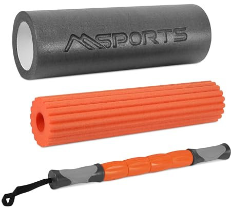 Fazien Set Premium 3 in 1 inkl. Übungsposter + Workout App GRATIS | Faszienrolle + Massagerolle + Massagestick + Übungsposter | Massagerolle Foamroller (Schwarz/Orange)