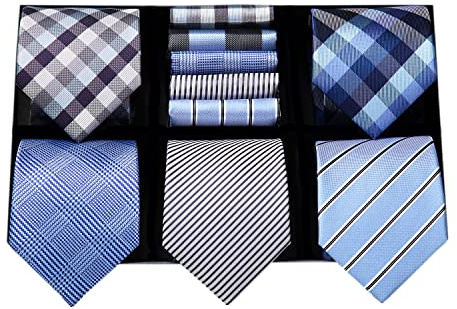 HISDERN Lot 5 PCS Classic Men's Silk Tie Set Necktie & Pocket Square with Gift Box,T5-s5,One Size