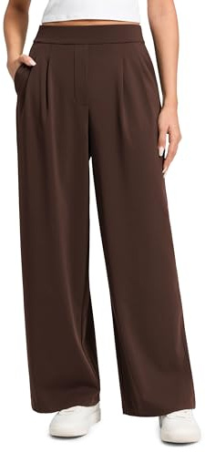 CRZ YOGA Womens Wide Leg Work Pants High Waisted Stretch Casual Business Travel Basic Trousers with Pockets Lava Brown 10