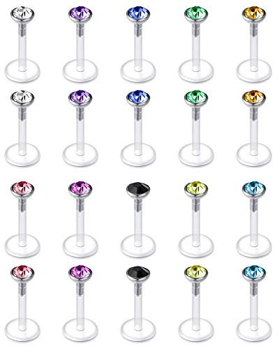 AceFun Lippenpiercing stecker 16G Tragus Ohrringe Retainer klar Labret Piercing Monrone Piercing 20 Stück bioflex Flexibles Acryl 2,5 mm CZ Gem