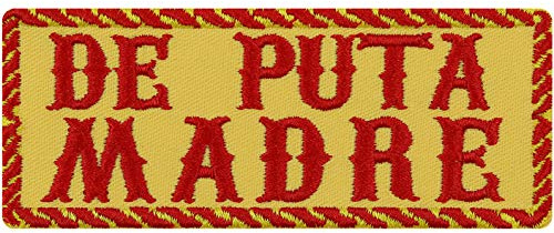 Écusson Thermocollant - Patch Espagnol DE PUTA MADRE Patch Biker à Coudre/à Repasser - Espagne - Cadeau pour Motocycliste - Pour Veste en Cuir, Sac ou Gilet - Jaune - 100x40mm