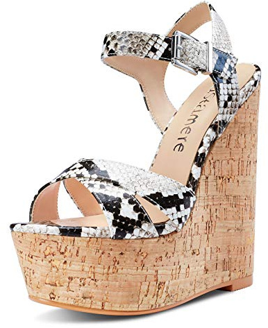 Castamere Escarpins Wedge Femme Bout Ouvert Sandale Cale Bride Cheville Slingback Plateforme Talon Beige Serpent Chaussures EU 42