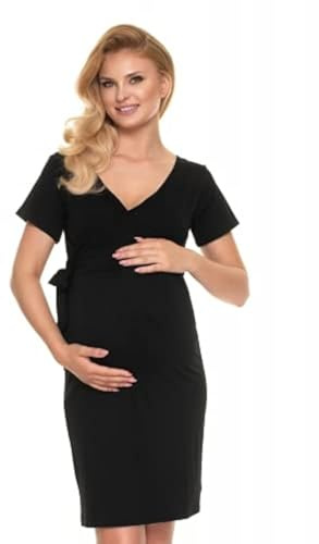 Selente Mummy Love Elegante e Raffinato Abito Premaman/Gravidanza/Allattamento, Maniche Corte Nero Fiocco, L-XL