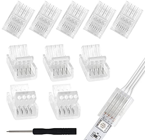 Aroidful 10pcs 4 Pin LED Strip Connectors 10mm RGB Strip to Wire Connectors Solderless Adapter Suitable for Waterproof or Bare Board 2835-5050 4pin RGB Lights 36V 5A