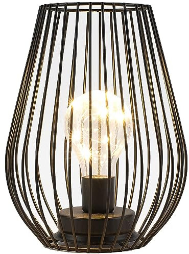 TRIROCKS Lampada da Tavolo a Batteria in Metallo 21 cm Alta, Lanterna a Forma di Gabbia con Luci LED Calde per Giardino, Patio, Camera da Letto (Nera)