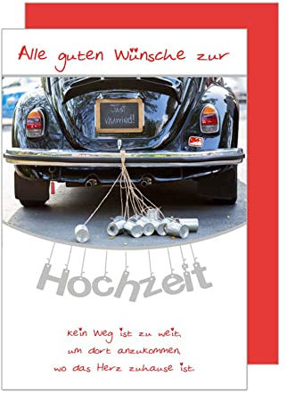 Edition Seidel Premium Glückwunschkarte zur Hochzeit mit Silberprägung und Umschlag. Karte mit Spruch Hochzeitskarte Grusskarte Just Married Auto Dosen (H450 SW022)