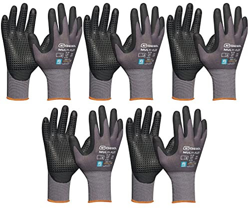 vasalat Handschuhe mit Noppen - Montagehandschuhe Gr 9 - Gebol Arbeitshandschuhe Multiflex robust und atmungsaktiv - 5 Paar