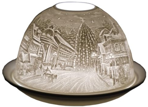 Cello Porcelain Tealight Holder Dome - Carol Singers Design with 3D Projection Image & Message Scented Unscented LED Candle Wax Warmer Winter Christmas Secret Santa Tree Gifts Ornament Bedroom Present