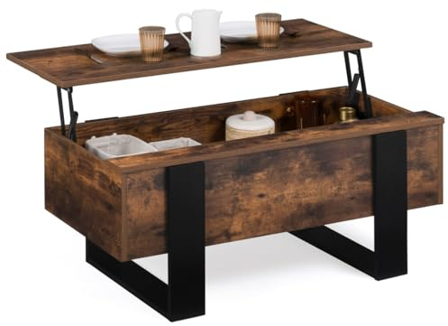 IDMarket - Niedriger Tisch mit rechteckiger Klappplatte Phoenix aus Holz mit Antik-Effekt und Schwarz