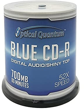 Optical Quantum Music Digital Audio Silver Top 700MB 52x Blue AZO CD-R with Noise Free Playback for Optimal Audio Music Recording, 100 Discs