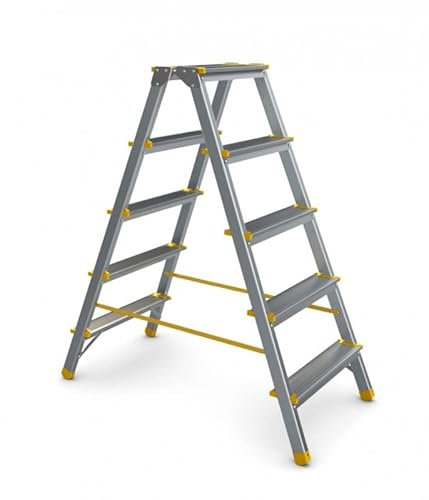 PROREGAL Metal Double Giraffe Doppelseitige-Aluminium-Stufenstehleiter | 4 Stufen | HxB 86x42,7cm | 150kg Tragkraft | Leiter, Teleskopleiter, Trittleiter, Bockleiter, Sprossen-Doppelleiter