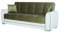 Dmora - 3-Sitzer Schlafsofa Luis, Sofa mit Stauraum aus Öko-Leder und Stoff, Wohnzimmersofa mit klick-Klack-Öffnung, 220 x 84 x 91 cm, Weiß und Grün