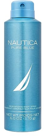 Nautica Pure Blue Deo Body Spray 6 fl oz (Pack of 1), Notes of Eucalyptus, Leather, and Vanilla, Men's Fragrance, Long Lasting, Everyday Fragrance