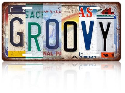 Vintage Groovy Metal Tin Sign License Plate Wall Decor 12 x 6 Inches