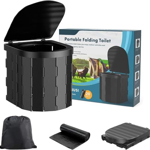 DUOJIN Camping Toilet, Portable Toilet for Adults & Kids, Folding Waterproof Porta Potty for Camping, Car, Bucket, Travel, Outdoor, Hiking, Trips, Boat, Beach, Tent (Black)