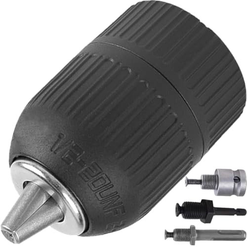 EATBALE Keyless Drill Chuck Adapter Set, 2-13mm 1/2-20UNF Drill Chuck, Hex Shank Socket, SDS-Plus Adapter, 1/2 Square Female Adapter Conversion Tool for Impact Electric Hammer Accessories (4 Pcs)