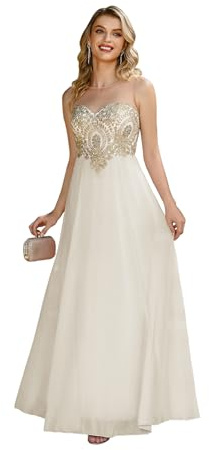 MisShow Women's Elegant Bride Dress,Chiffon A line Lace Sleeveless Round Neck Appliques Long Wedding Dress White 10