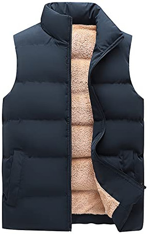 SRZYMJ Weste Herren Dunkelblau Dicke Weste Herren Damen Thermo Fleece Arbeitsweste Stehkragen Laufweste Reißverschluss Fleeceweste mit Tasche Vintage Anglerweste Winter Vest Radfahren Gilet 5XL