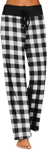 Ekouaer Pyjamasbyxor för kvinnor långa mjuka loungebyxor kvinnor bekväma breda ben pyjamasbyxor ledig dragsko sovbyxor S-XXL