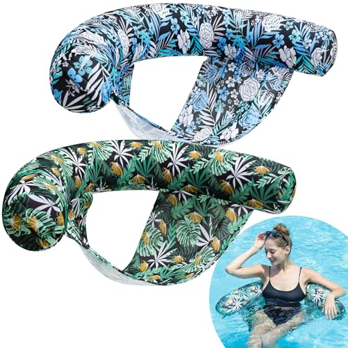FindUWill Inflatable Pool Floats Chair - 2 Pack Fabric Covered Pool Lounger Float with Sling, Swimming Noodle Chairs Pool Floaties, Pool Floats for Adults (Blue & Green)