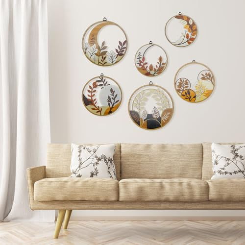 WATUNID 6 Stück Holz Boho Wanddeko, Runde Minimalistisch Wand Deko