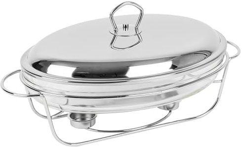 KARL HAUSMANN Chauffe Plat Buffet 3L - Réchauffe Plat en Acier INOX avec Insert Verre - Chafing Dish Couvercle Argenté - Plat Chauffant pour Buffets - Plaque Chauffante Bougie Chauffe-Plat