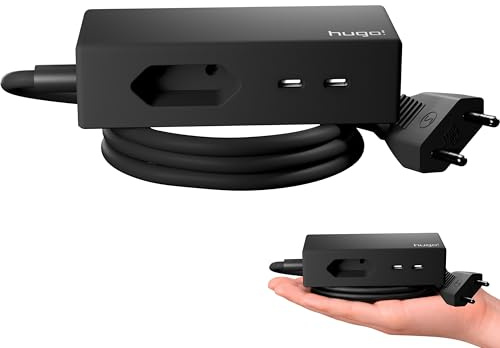 Brennenstuhl Hugo! TRAVEL Ladegerät mit USB C 20W PD und Euro Steckdose (Reise-Steckdosenleiste 3-Fach mit 2X USB C, 1,5m Reise-Verlängerungskabel, ideal für mobiles Laden auf Reisen) deep Black