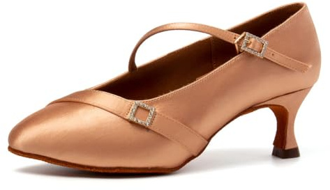 GYUBL Scarpe da Ballo Latino Americano Donna Punta Chiusa Ampio Standard Moderna Scarpe da Danza da Salsa Tango e Bachata,125-Beige-5.5,EU41