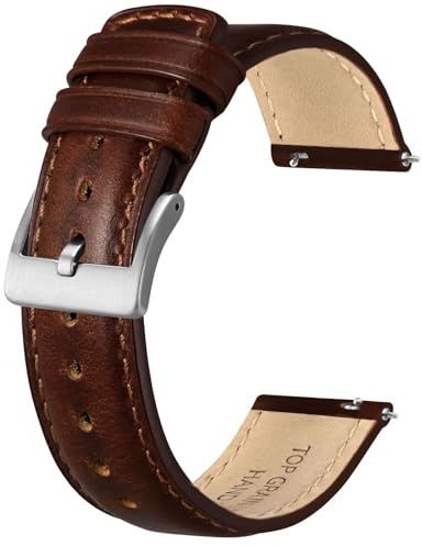 BISONSTRAP Läderarmband för män och kvinnor, olja pull-up läder, snabbfrigörande ersättningsband, bandbredd 18 mm 20 mm 22 mm