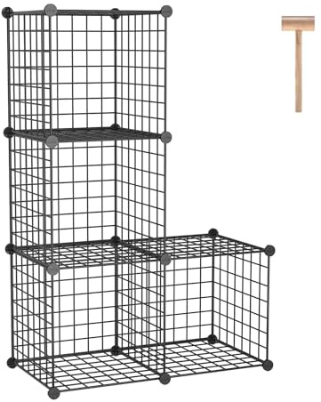 C&AHOME Wire Cube Storage,4-Cube Storage Organizer Metal, Wire Grids, Black