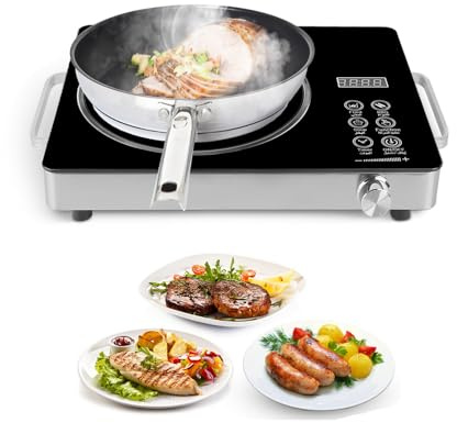 iMounTEK Electric Single Ceramic Stove 3500W Electric Cooktop Hot Plate Infrared Countertop Burner with 12 Power & Temperature Levels 0-3H Timer Portable Handle LED Display for Home(Black)