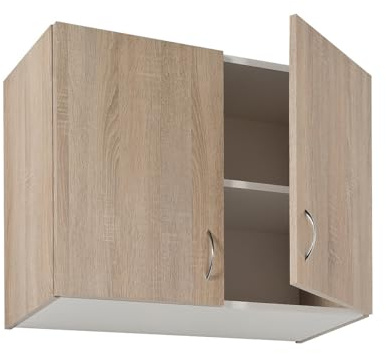 .Deftrans Väggköksskåp 80 cm Brett - Modernt Överskåp i Sonoma Ek - Väggmonterat Köksskåp med Kromade Dörrhandtag - Utrymmesbesparande Väggskåp med