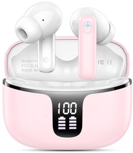 Ordtop Auriculares inalámbricos con Bluetooth 5.3, 40H, estéreo, cancelación de Ruido, con 4 micrófonos ENC, Pantalla LED C, IP7, Resistente al Agua