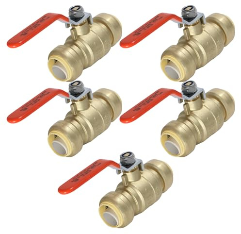 XFITTING Push-Fit Ball Valve, 5 Pack 1 Inch Push Fit Shut Off Ball Valves, Certified to NSF ANSI61, Brass, Full Port, 5 Packs Push to Connect Ball Valve