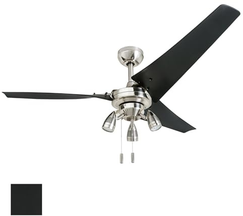 Honeywell Ceiling Fans Phelix, 56 Inch Contemporary Indoor LED Ceiling Fan with Light, Pull Chain, Dual Mounting Options, Modern High Performance Blades, Reversible Motor - 50611-01 (Brushed Nickel)
