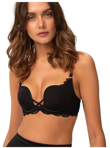 ESOTIQ Damen Push-Up BH Claudia Basic | vorgeformte Cups und herausnehmbare Kissen für EIN traumhaftes Dekolleté | hautfreundliche Stoffqualität,Schwarz,65D