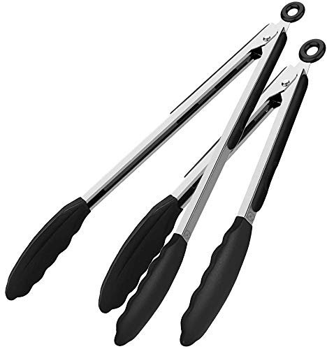 Starchef Kitchen Food Tongs - Utensil for Cooking, Serving, Barbecue, Salad, Buffet(9 and 12/Black)