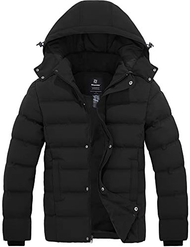 Wantdo Men's Winter Warm Jacket Lightweight Outdoor Jacket Thicken Cotton Coat Hooded Puffer Coat Black S